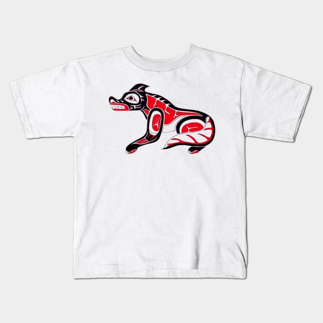 Pacific Northwest Coast Native American Indian Wolf Totem Kids T-Shirt by twizzler3b